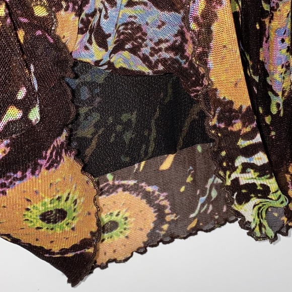 Azi Jeans Top Womens XL Brown Tie Dye 90s Y2K Mesh Beaded Sequin Sheer Grunge XL - Picture 11 of 14